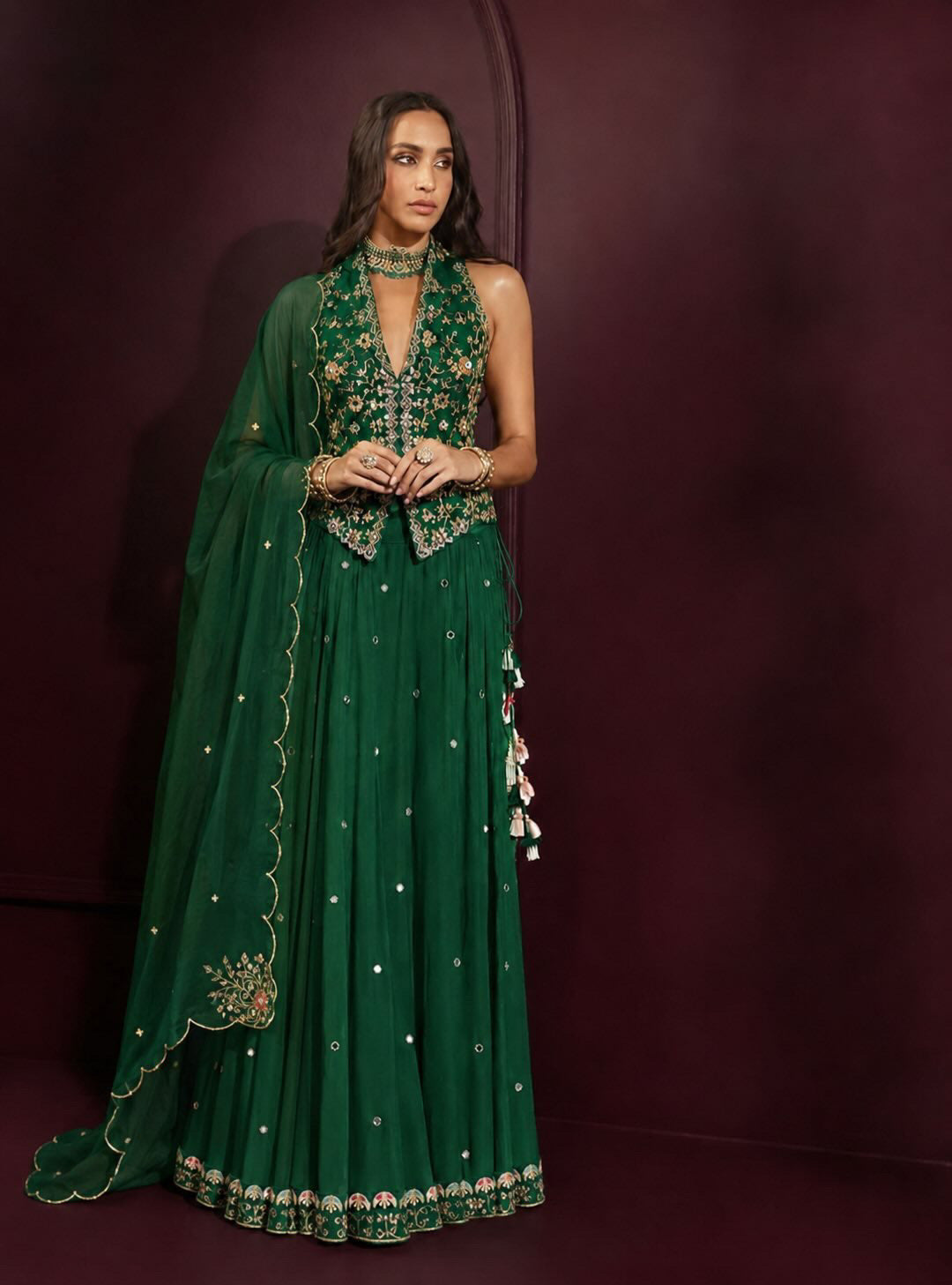 Green sharara set