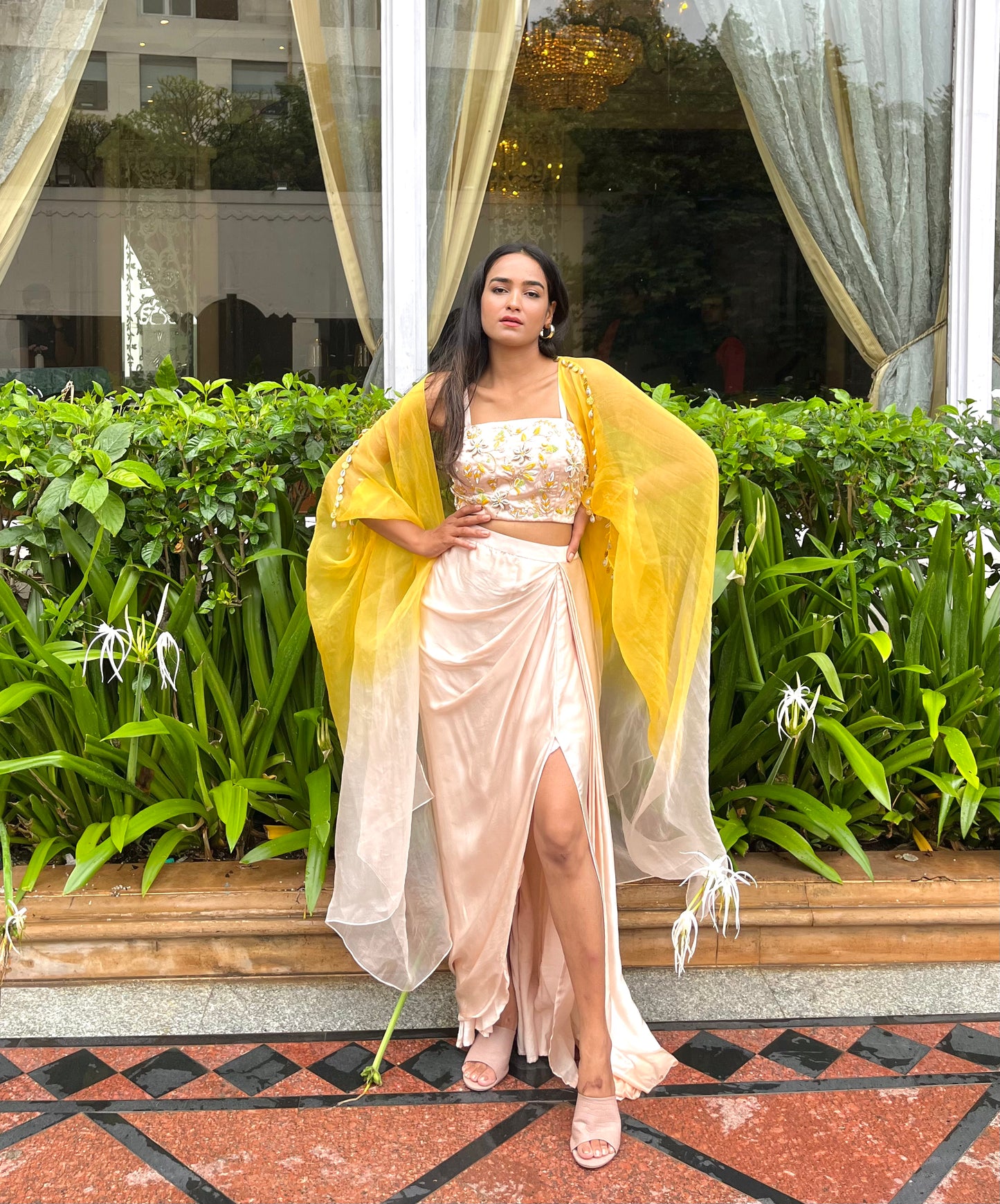 Champagne drape skirt set