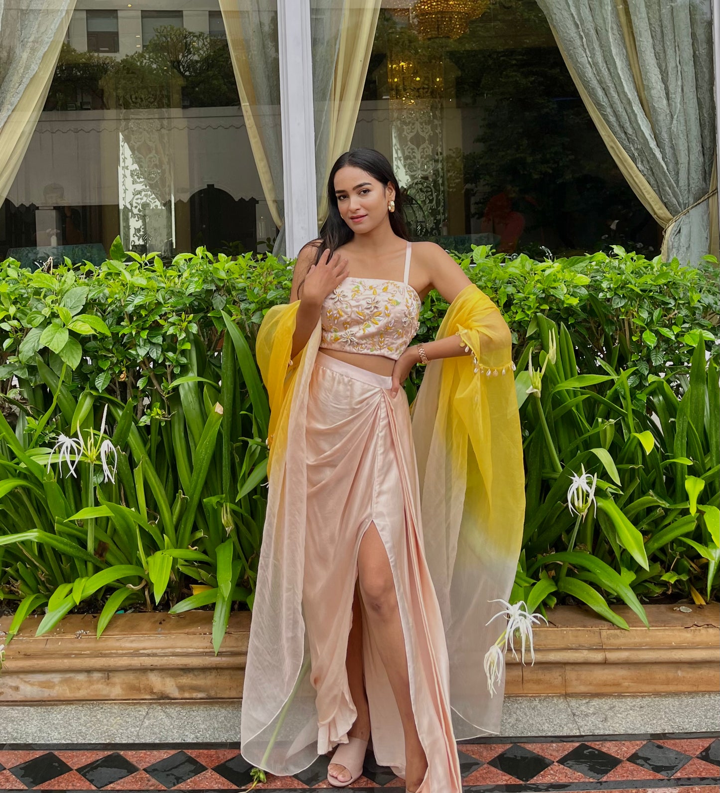 Champagne drape skirt set