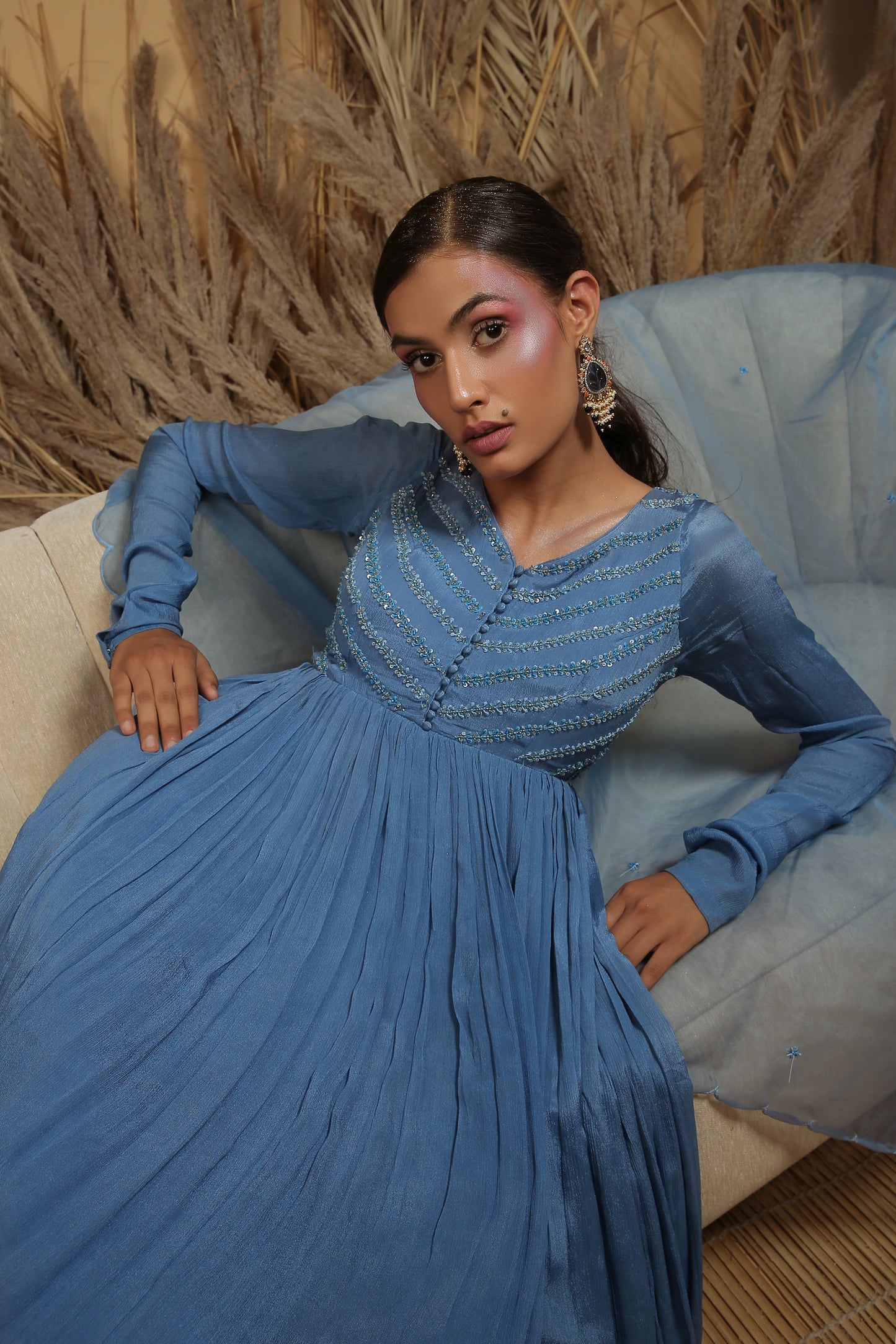 Bright Cobalt Blue Hand Embroidered Anarkali Set