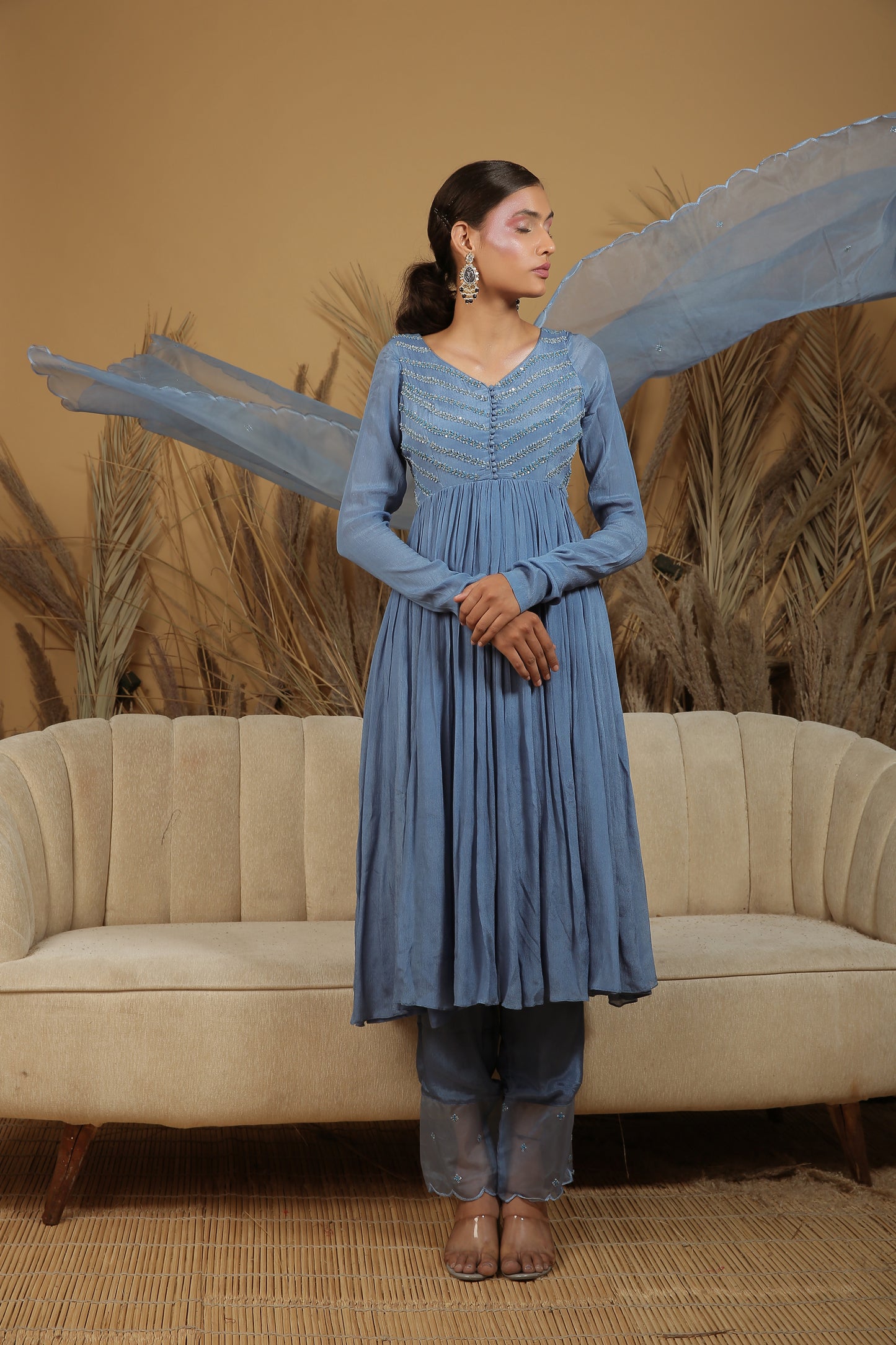 Bright Cobalt Blue Hand Embroidered Anarkali Set