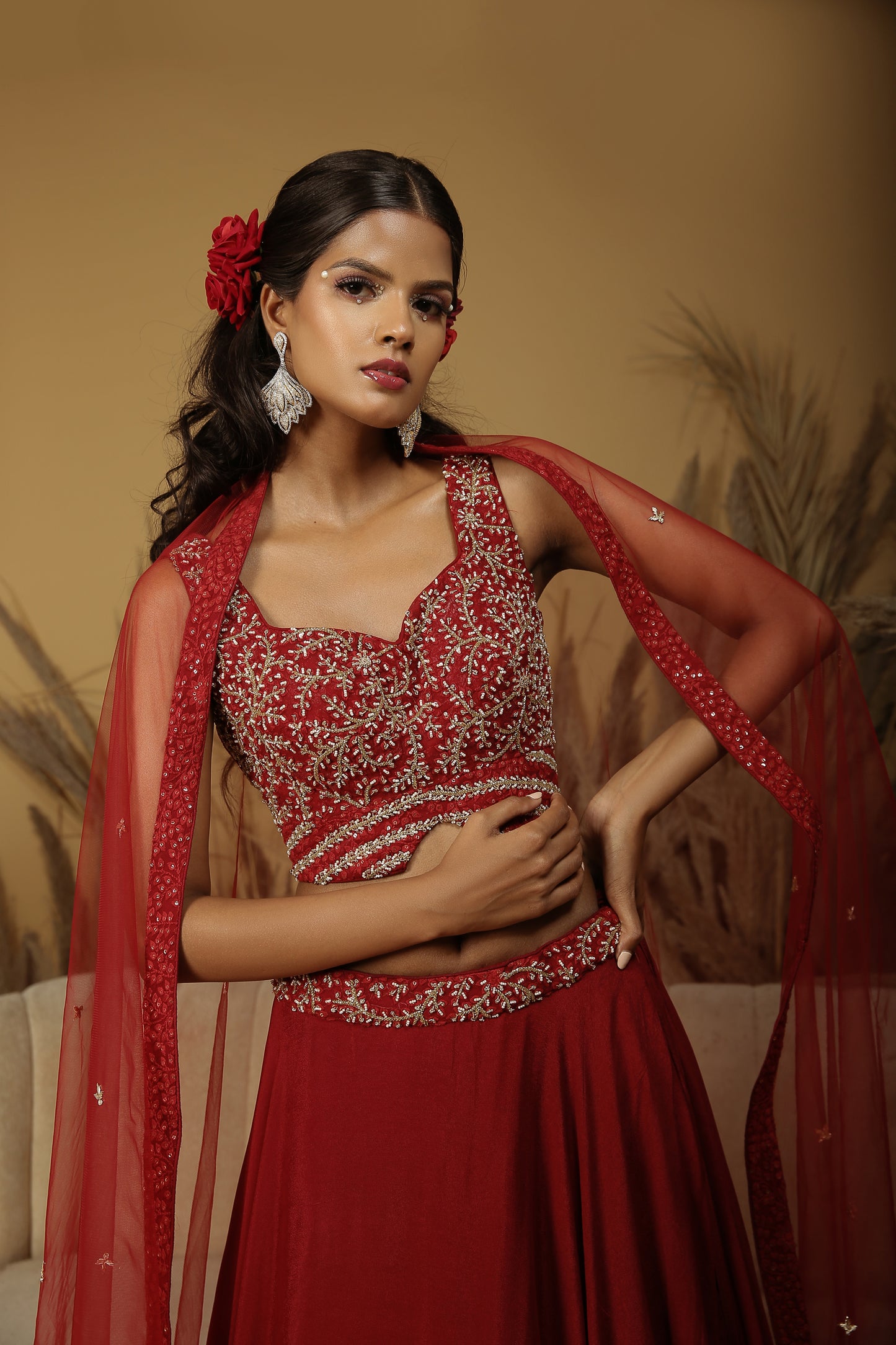Maroon Georgette Crepe Lehenga Set