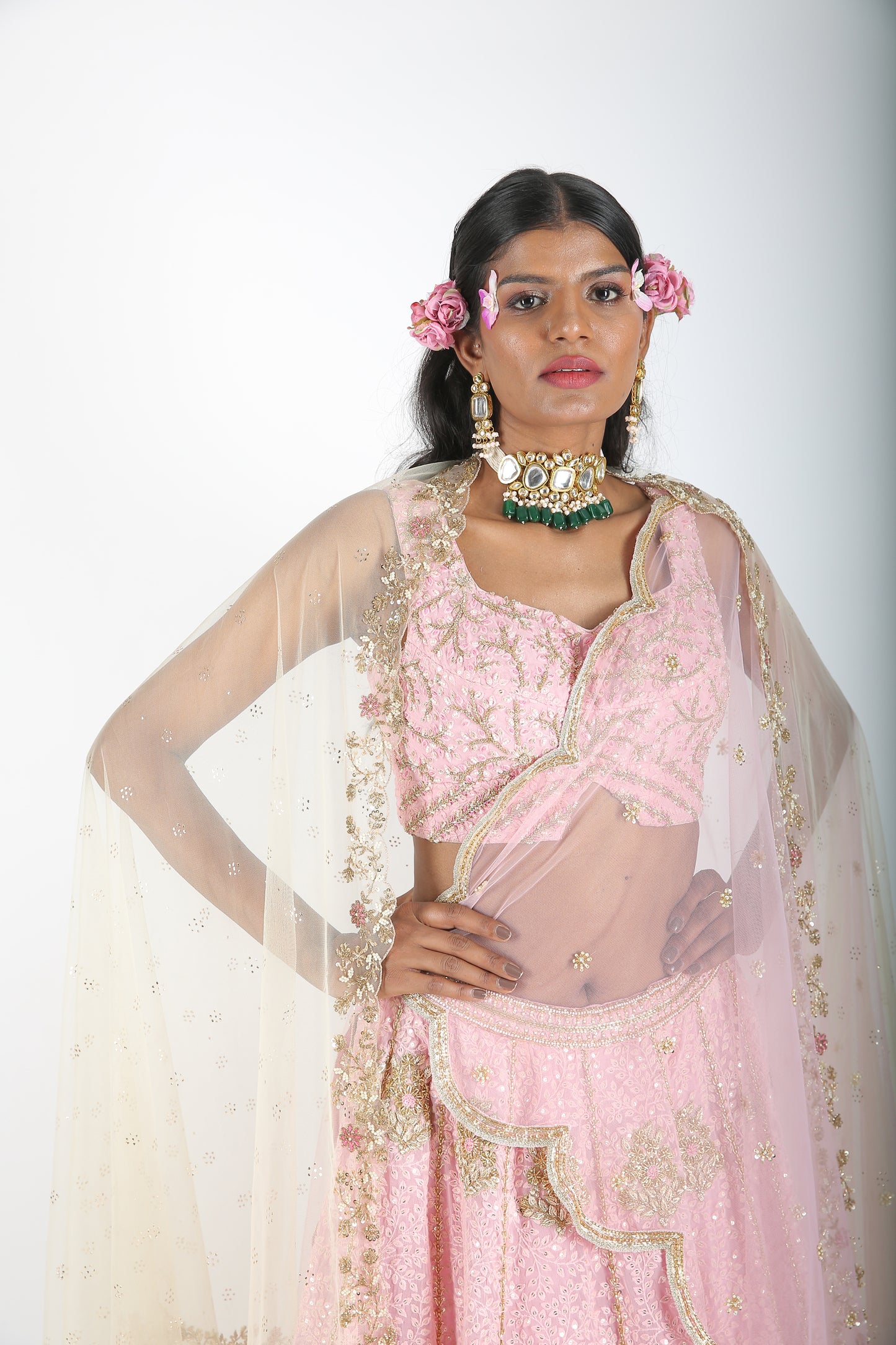 Pink Embroidered Lehenga Set