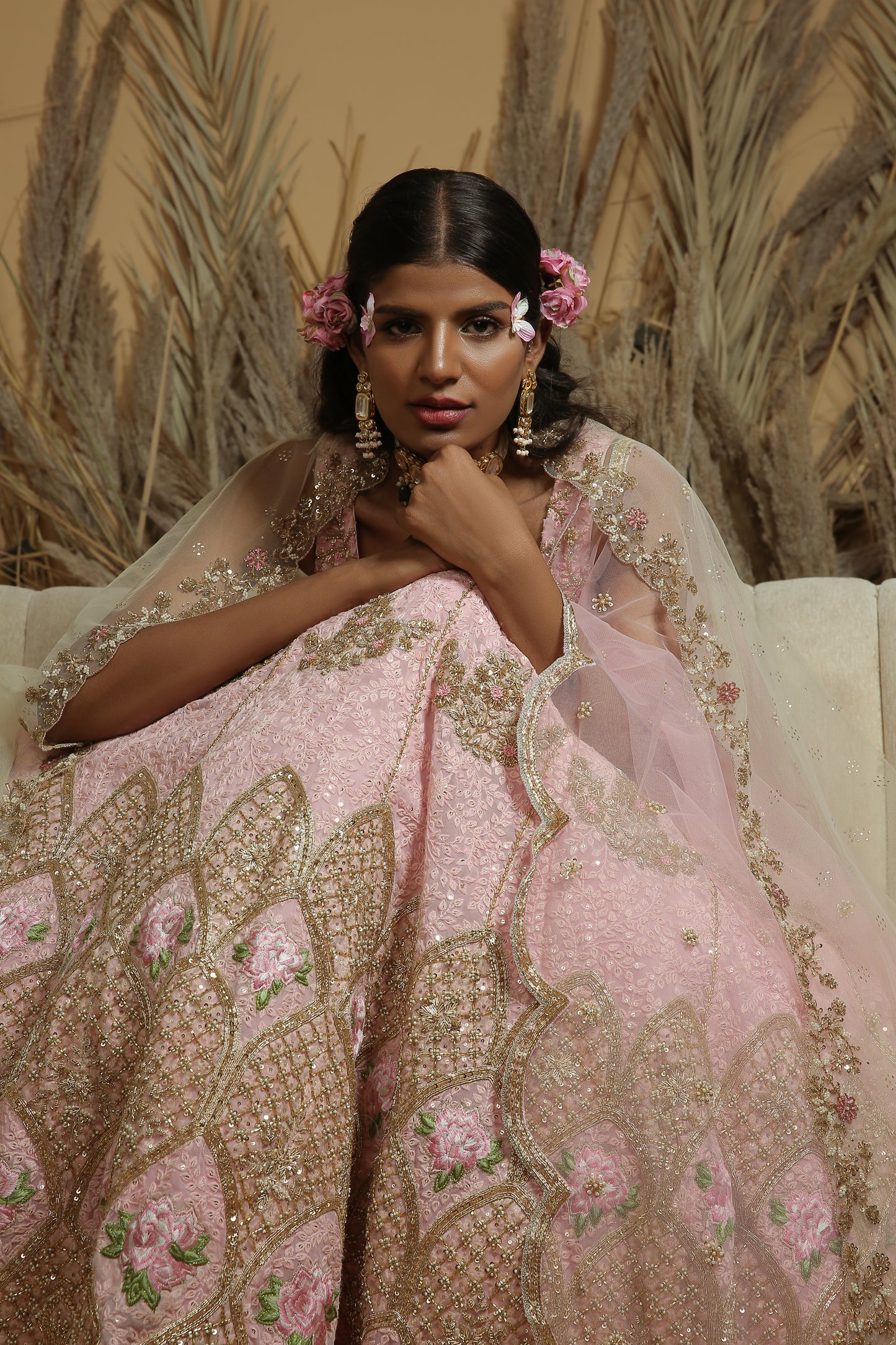 Pink Embroidered Lehenga Set