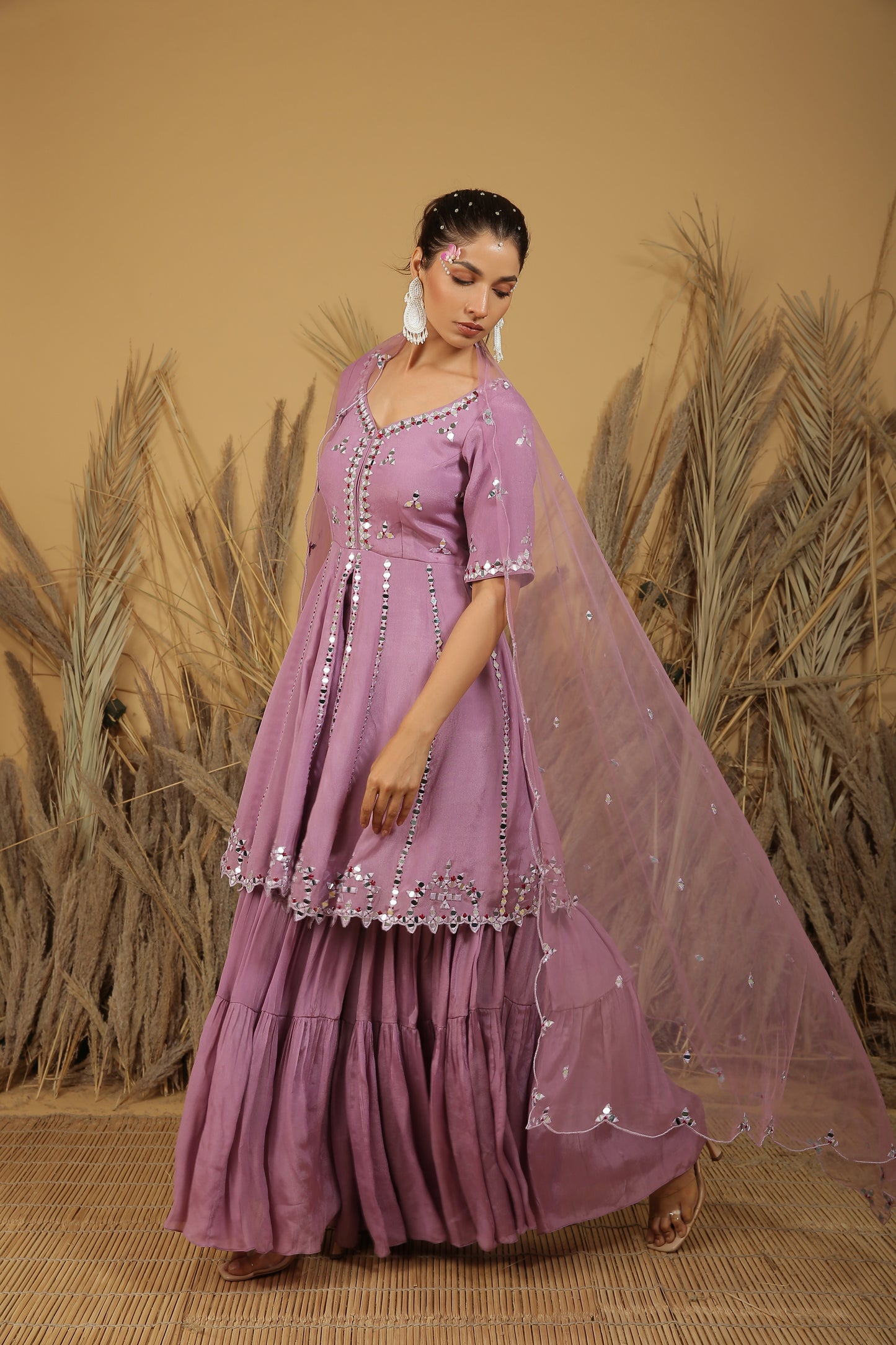 Mauve Georgette Sharara Set