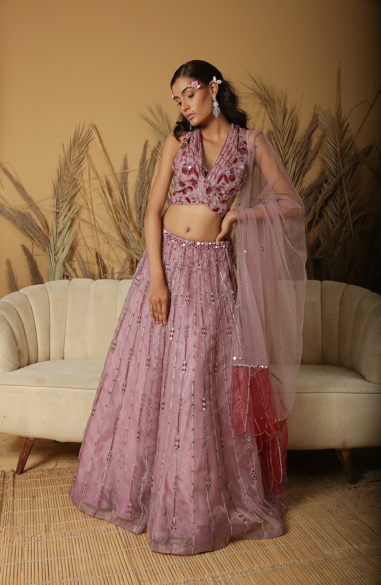 Mauve Embroidered Lehenga Set