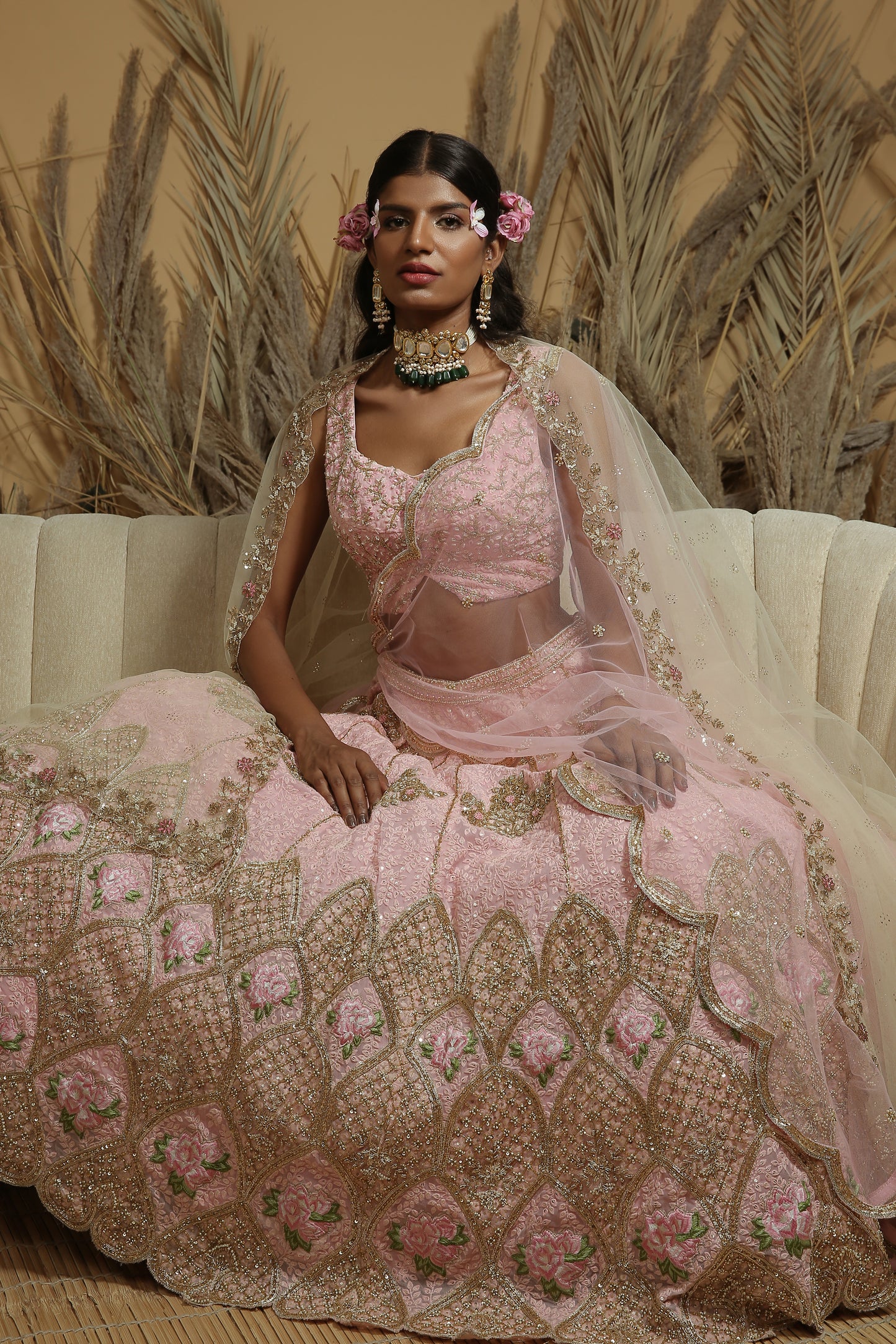 Pink Embroidered Lehenga Set