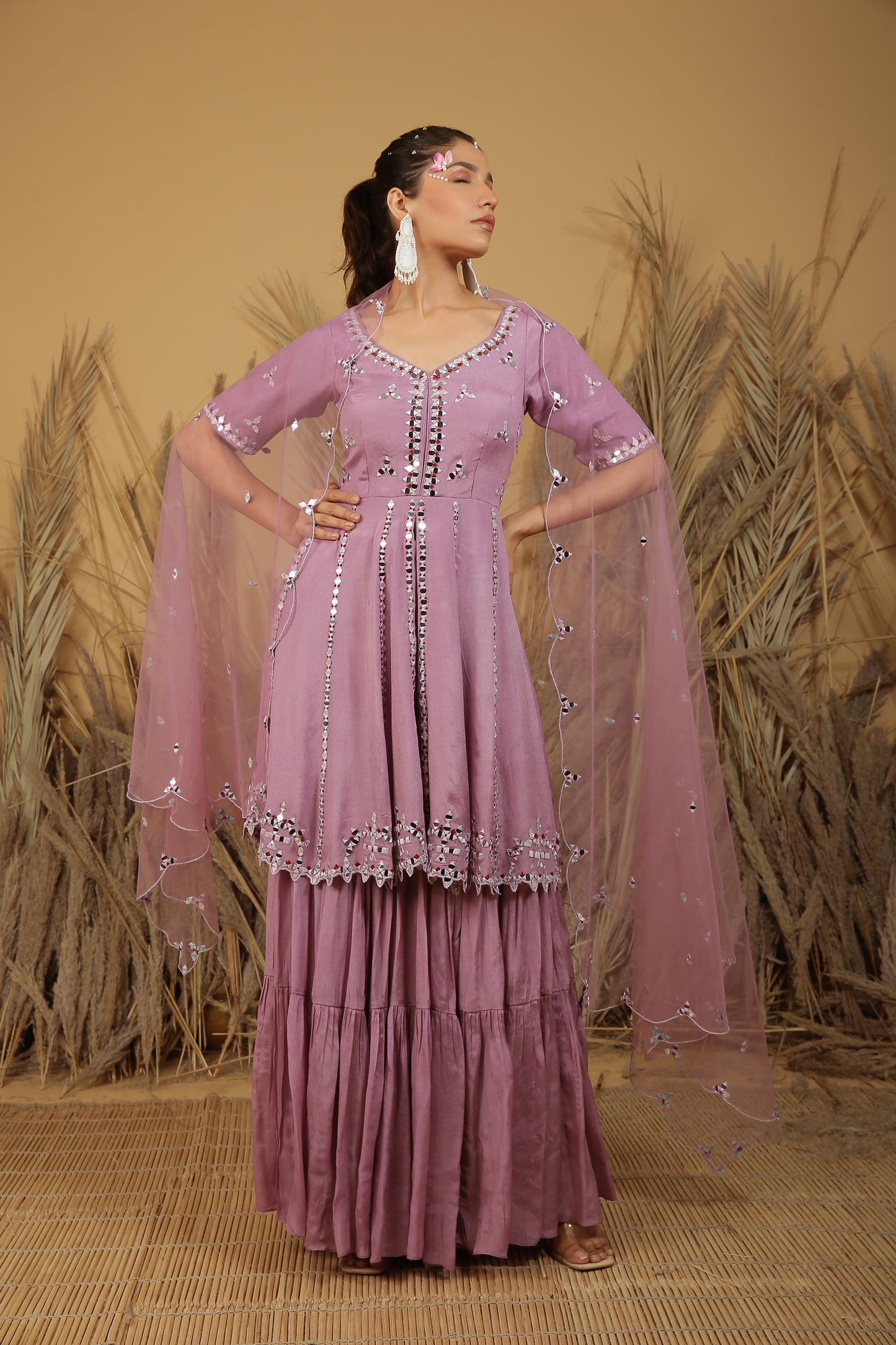 Mauve Georgette Sharara Set