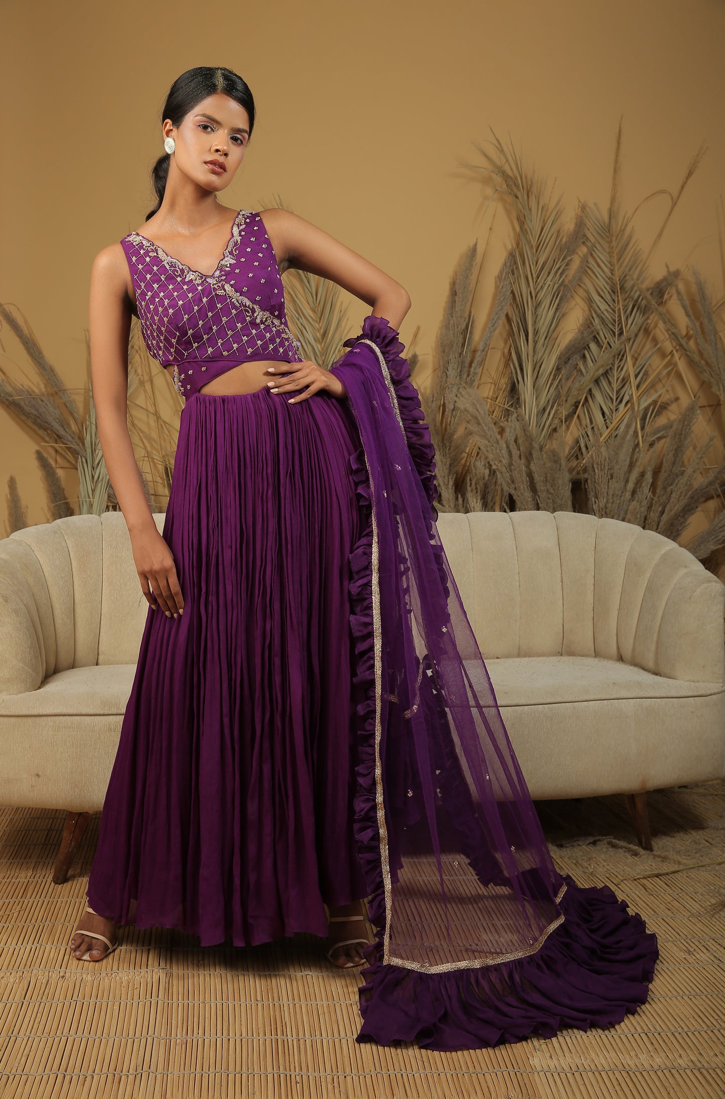 Purple Embroidered Anarkali Set