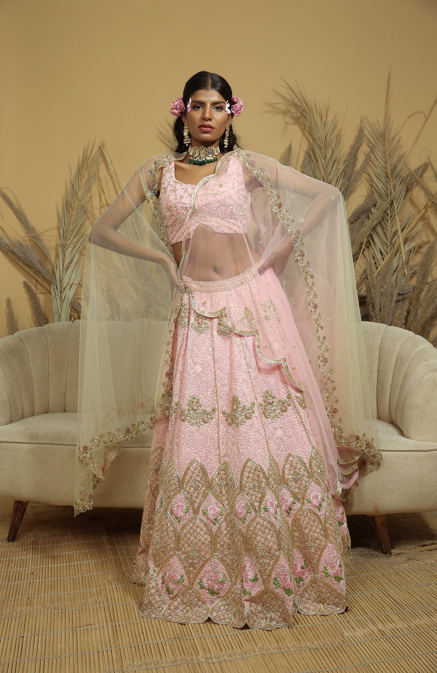 Pink Embroidered Lehenga Set