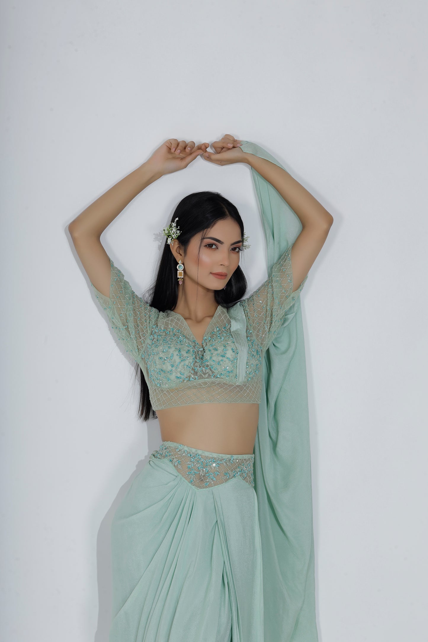 Mint green drape skirt set