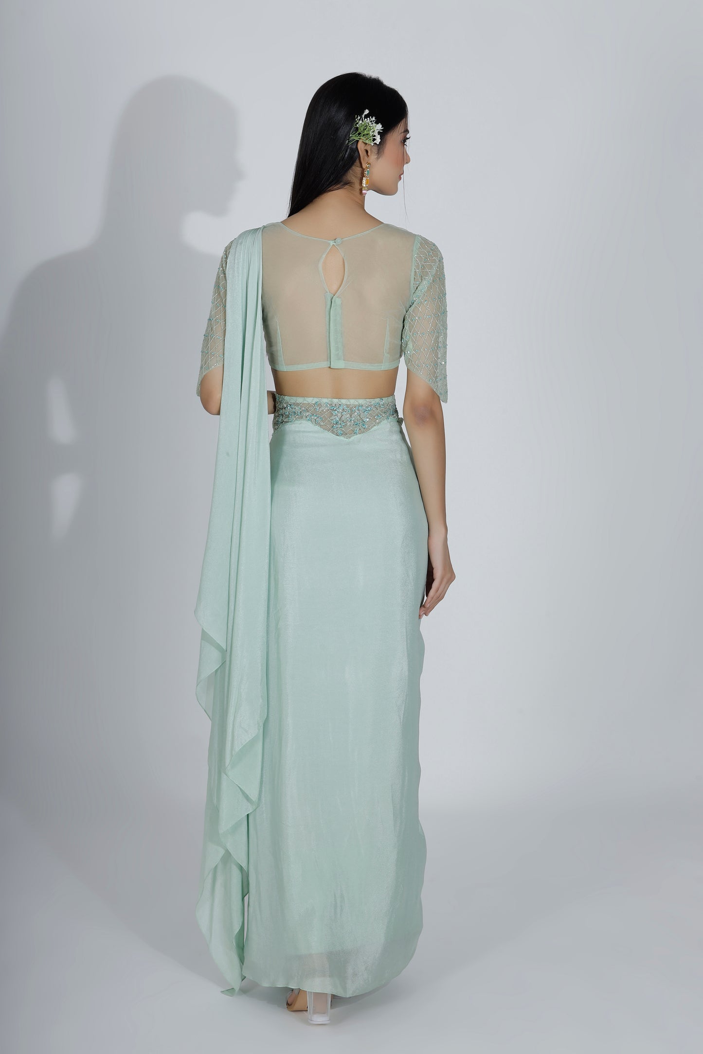Mint green drape skirt set