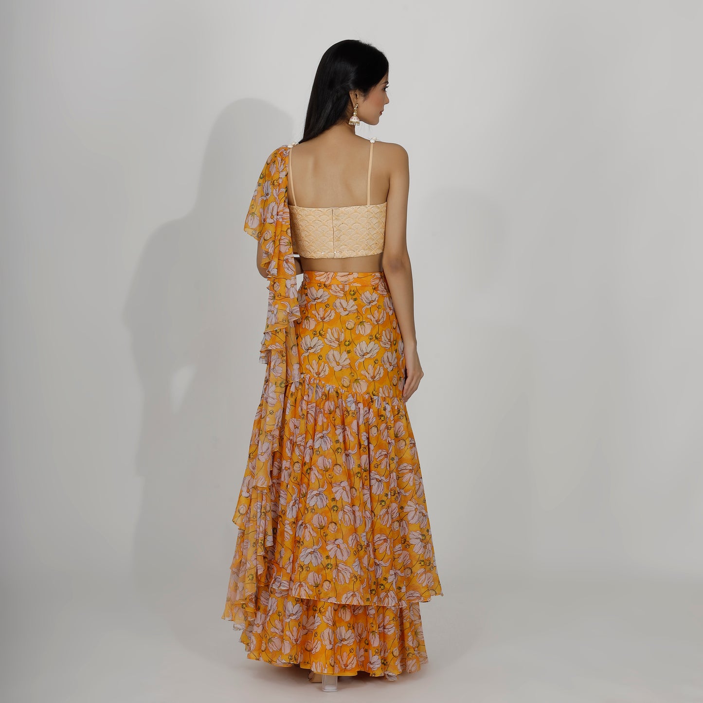 Printed Double ruffled saree
