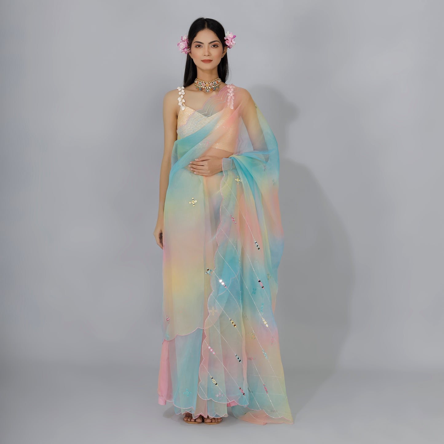 Multi colour organza saree