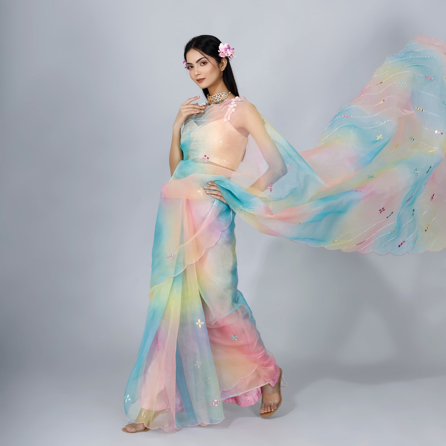 Multi colour organza saree