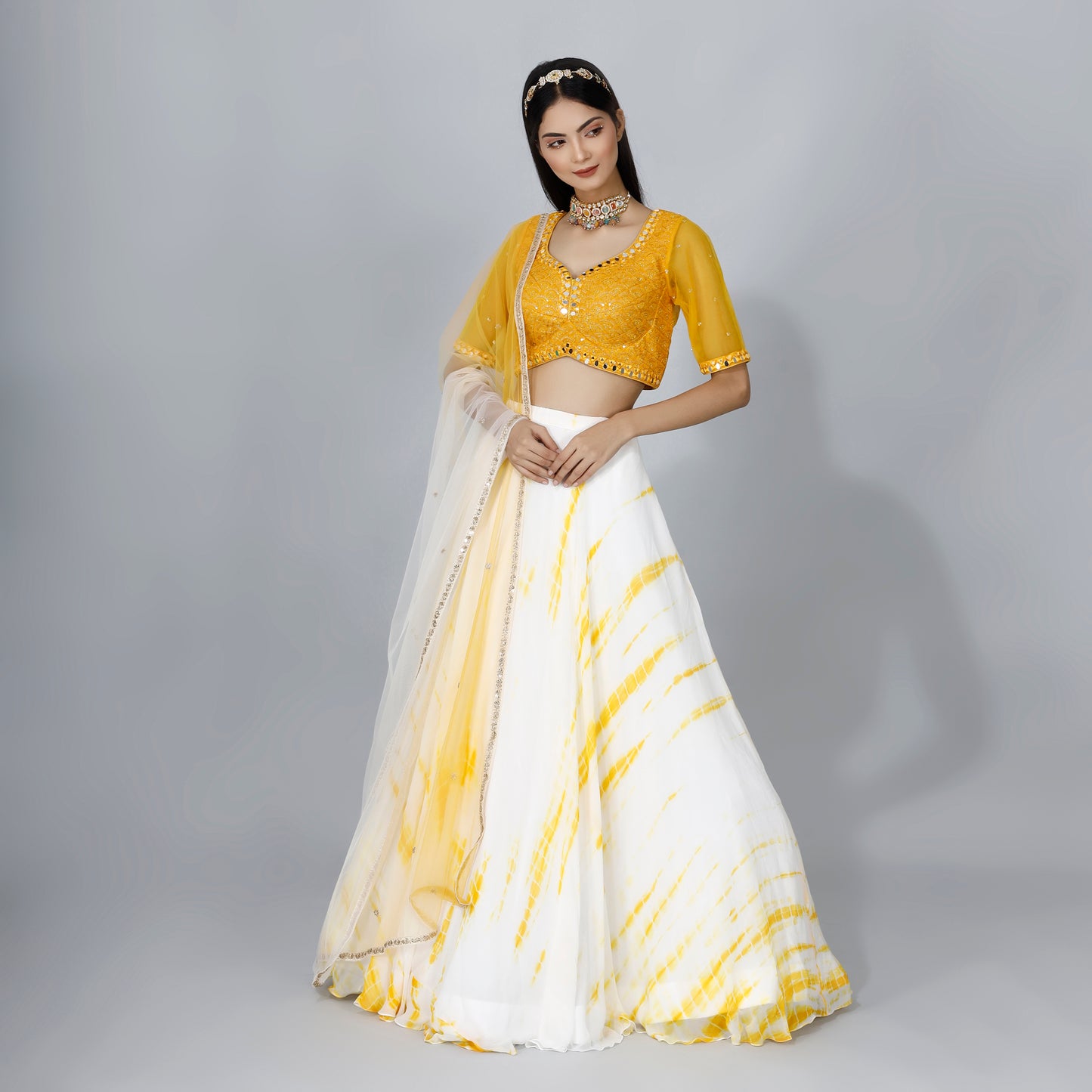 Yellow Printed Lehenga Set