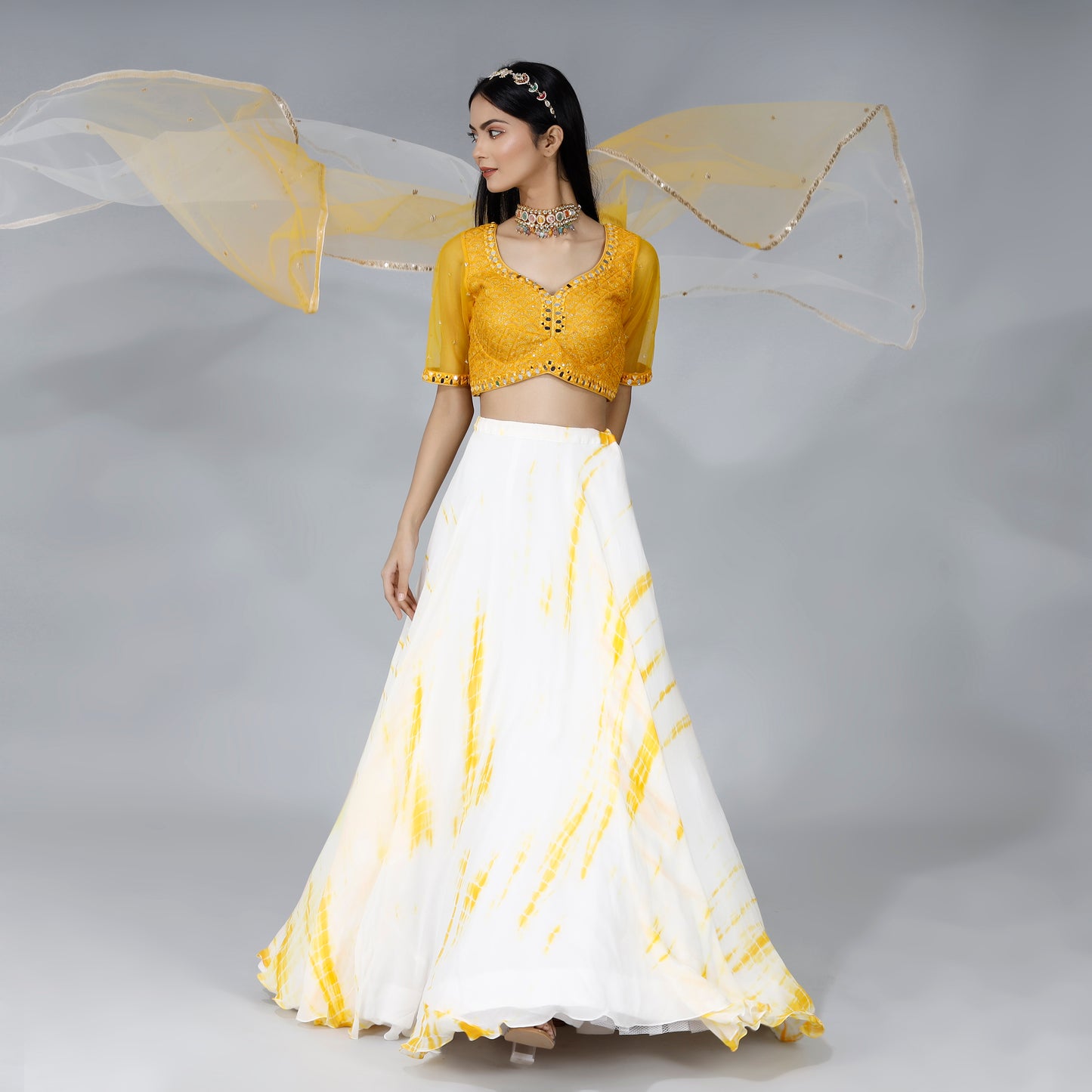 Yellow Printed Lehenga Set