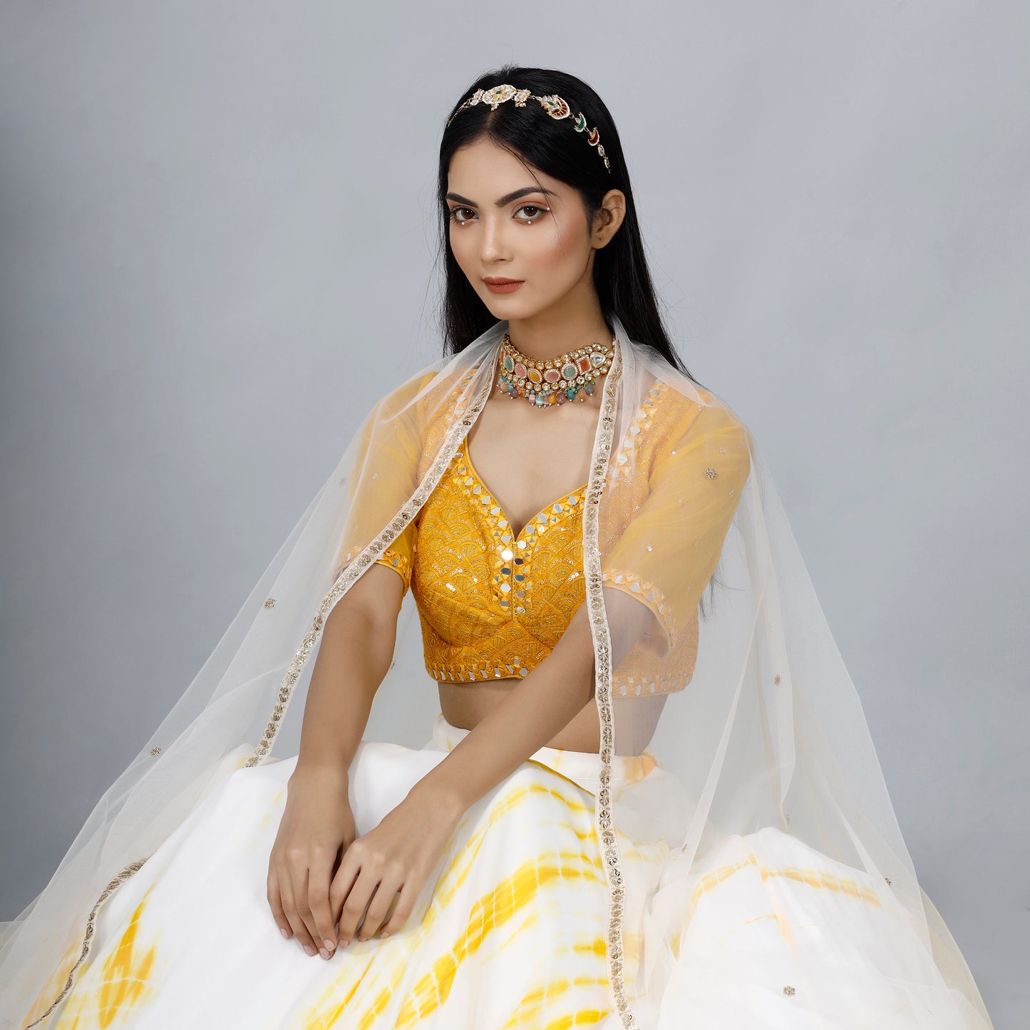 Yellow Printed Lehenga Set
