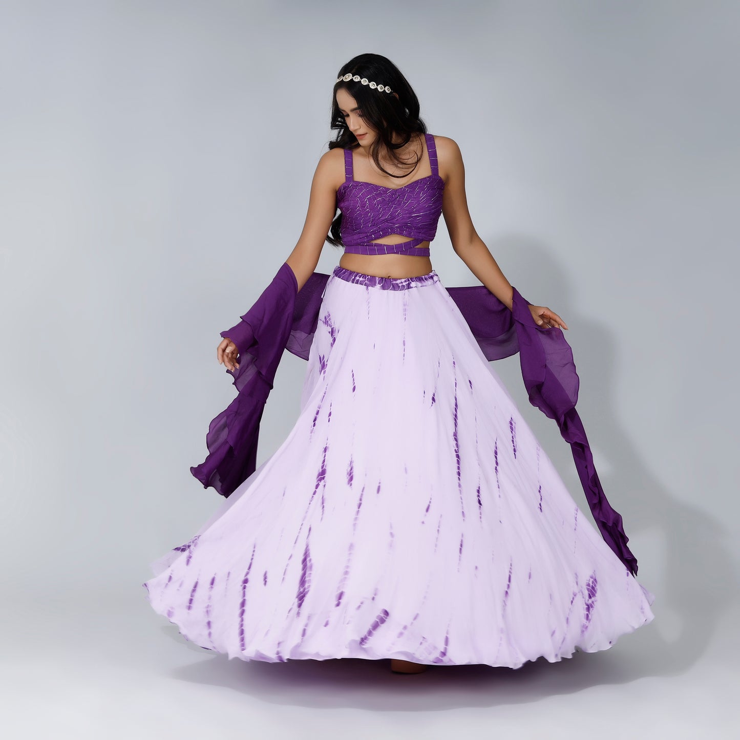 Lilac tie dye lehenga set