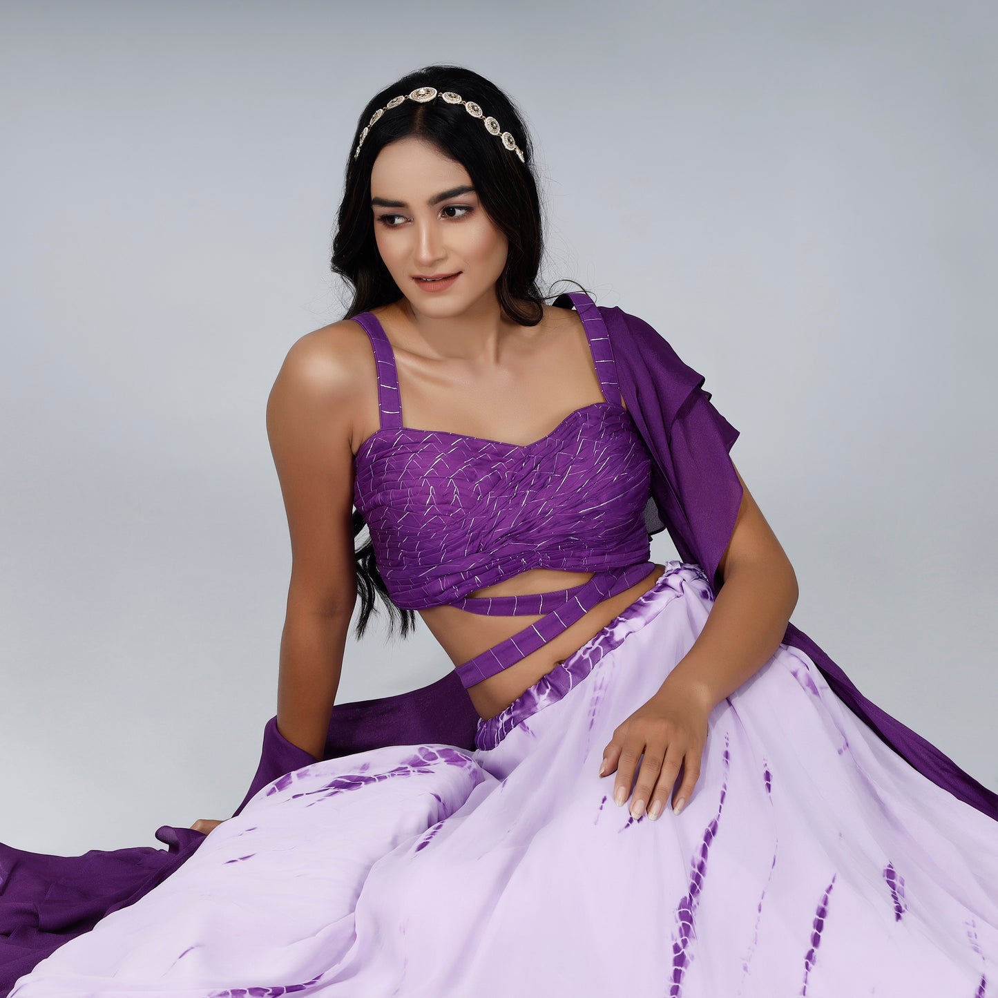 Lilac tie dye lehenga set