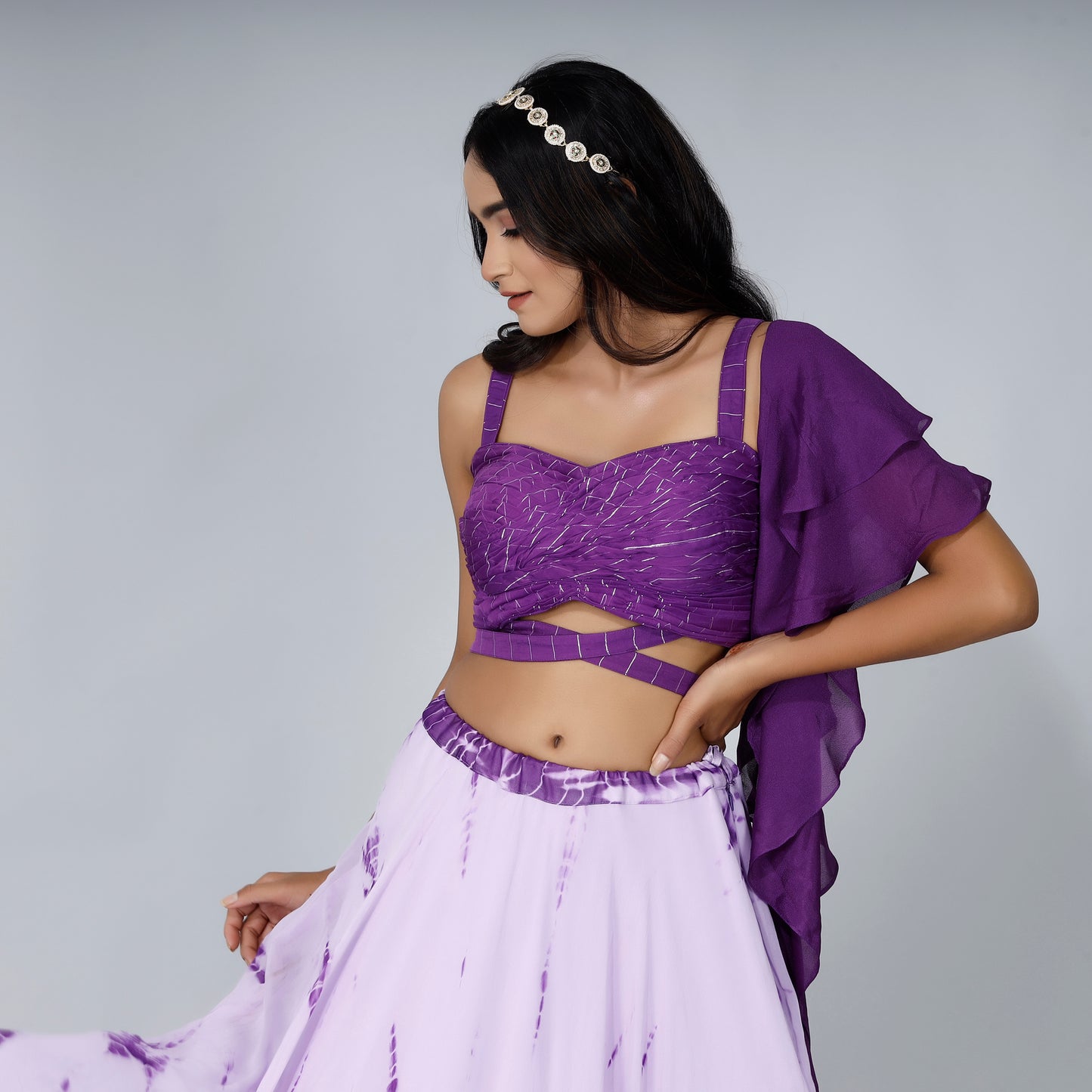 Lilac tie dye lehenga set