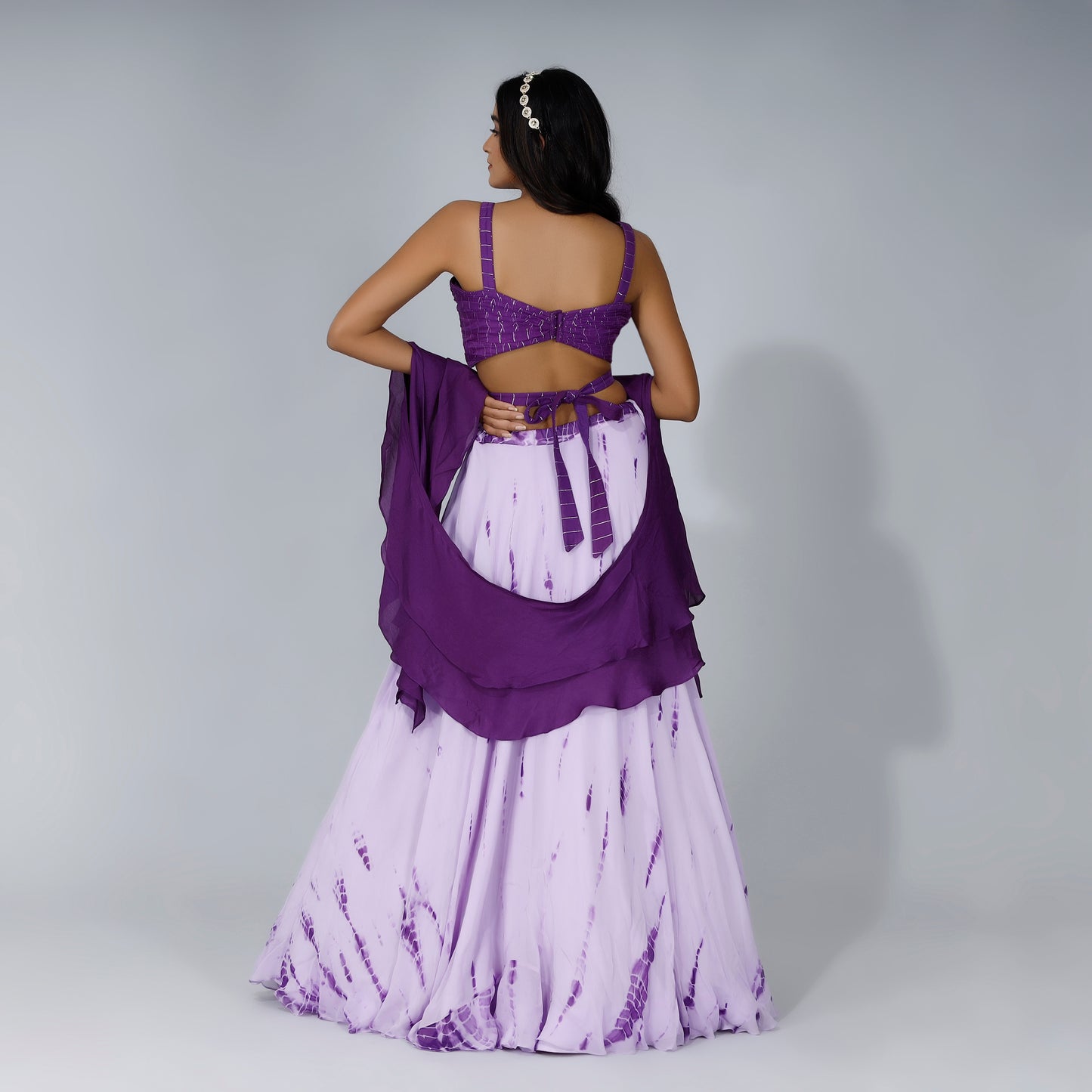 Lilac tie dye lehenga set