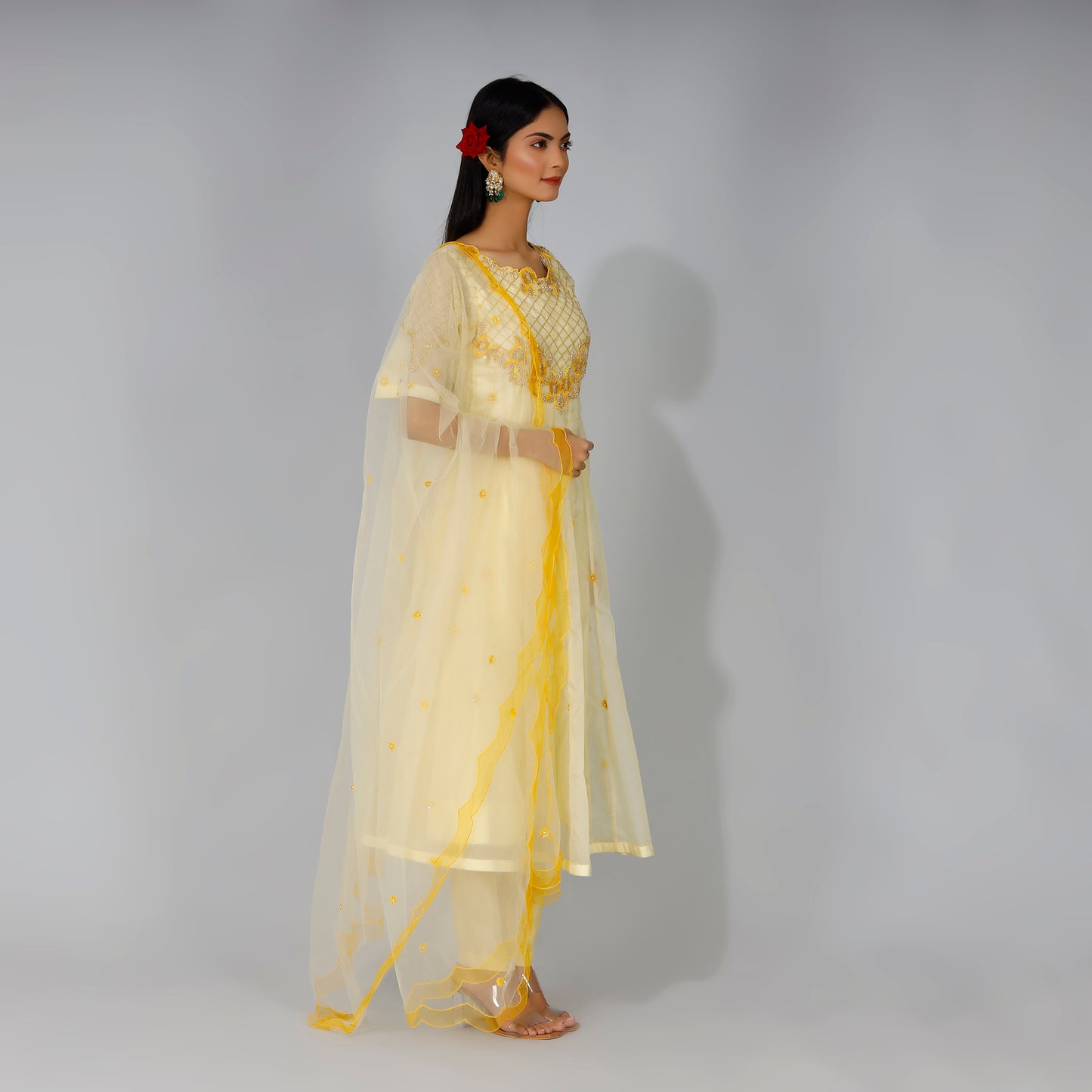 Pastel Yellow Embroidered Anarkali Set