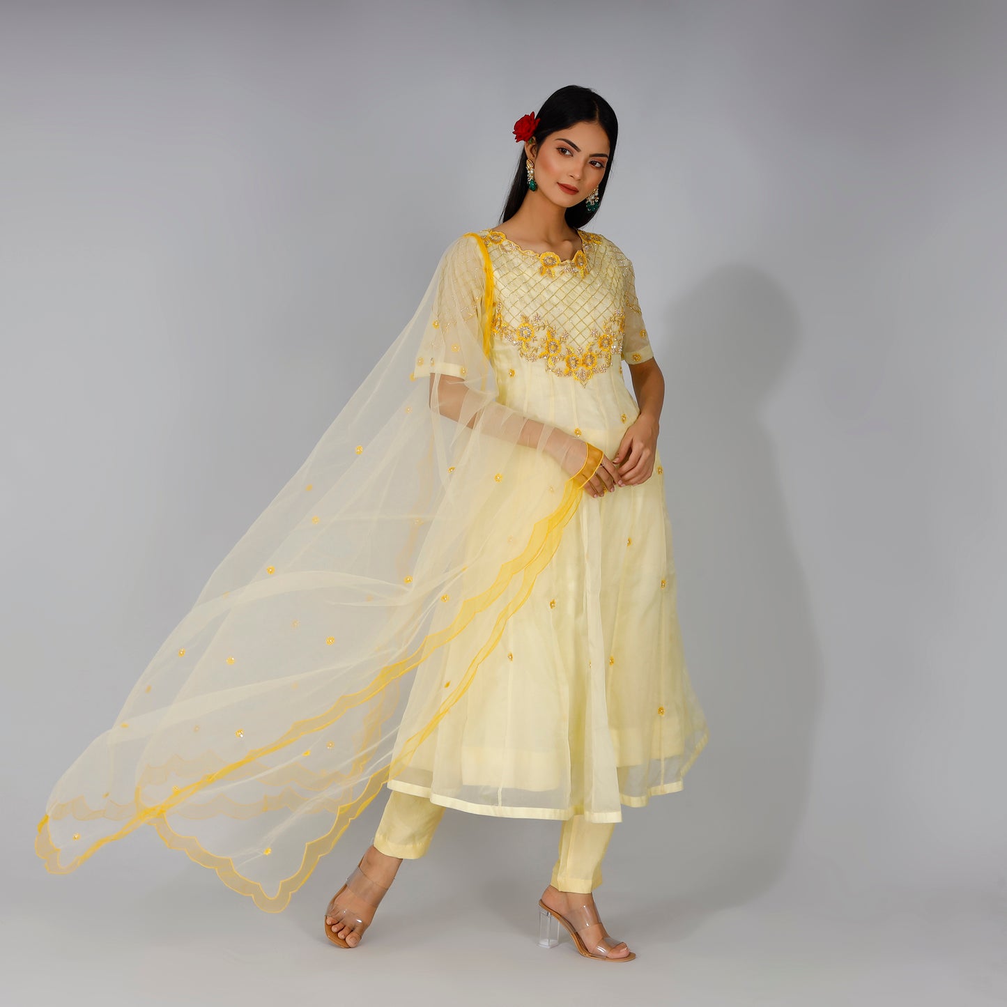 Pastel Yellow Embroidered Anarkali Set