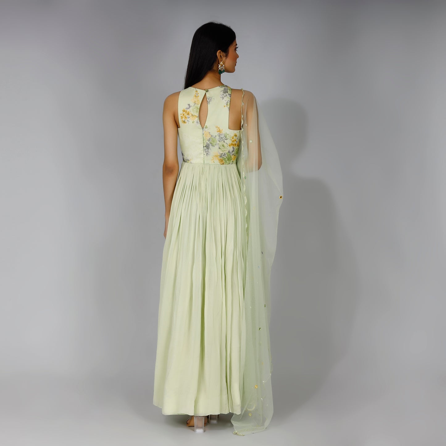 Pastel Green Embroidered Anarkali With Dupatta