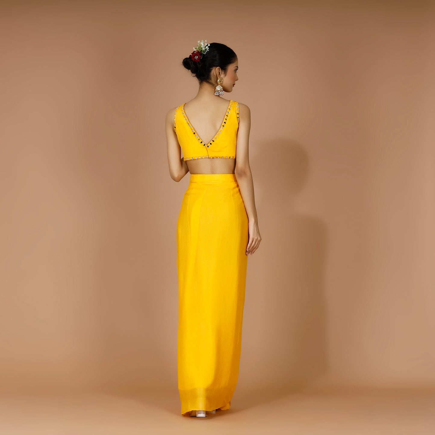 Yellow Georgette Draped Skirt Set