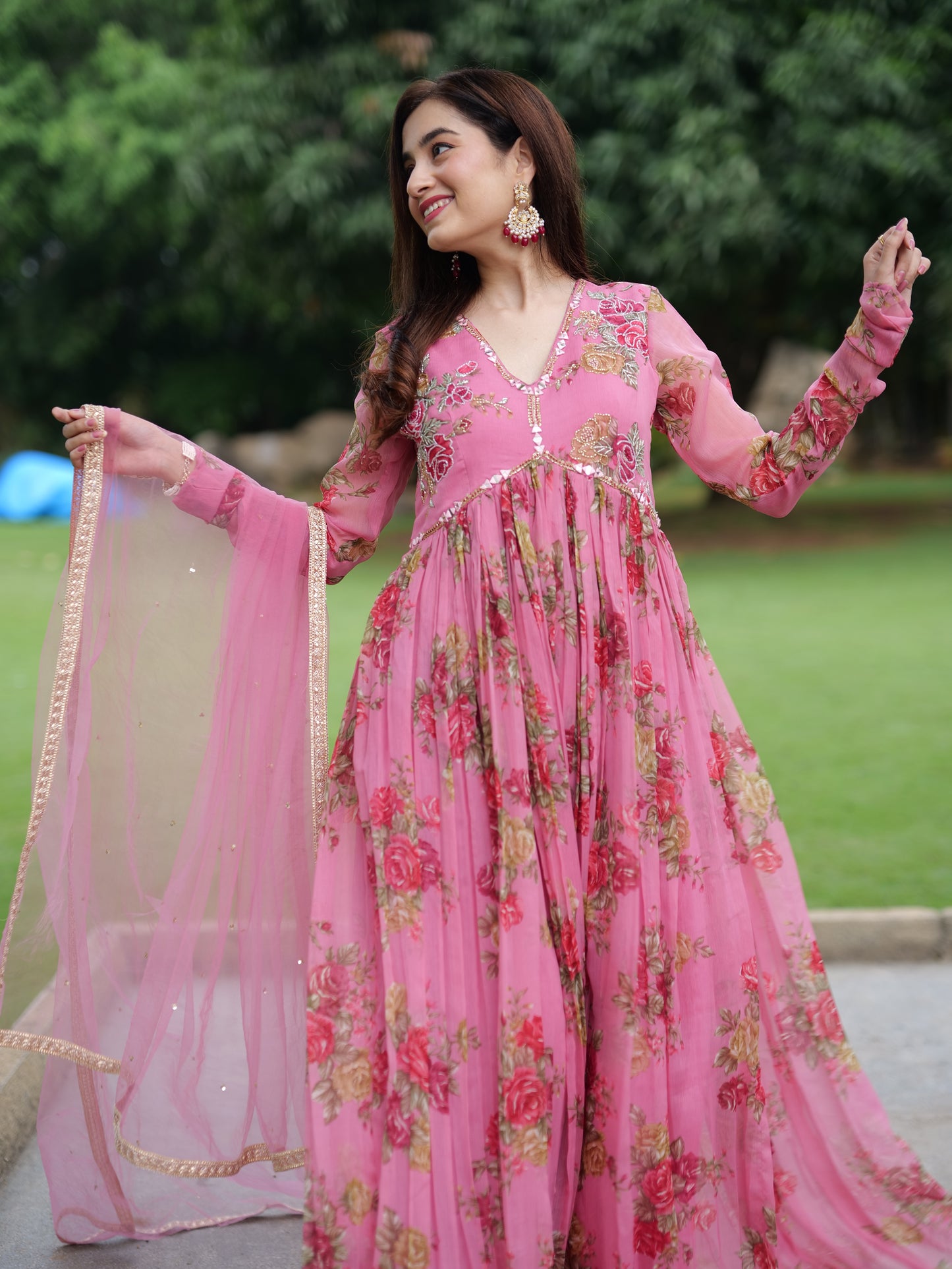 Floral printed Anarkali