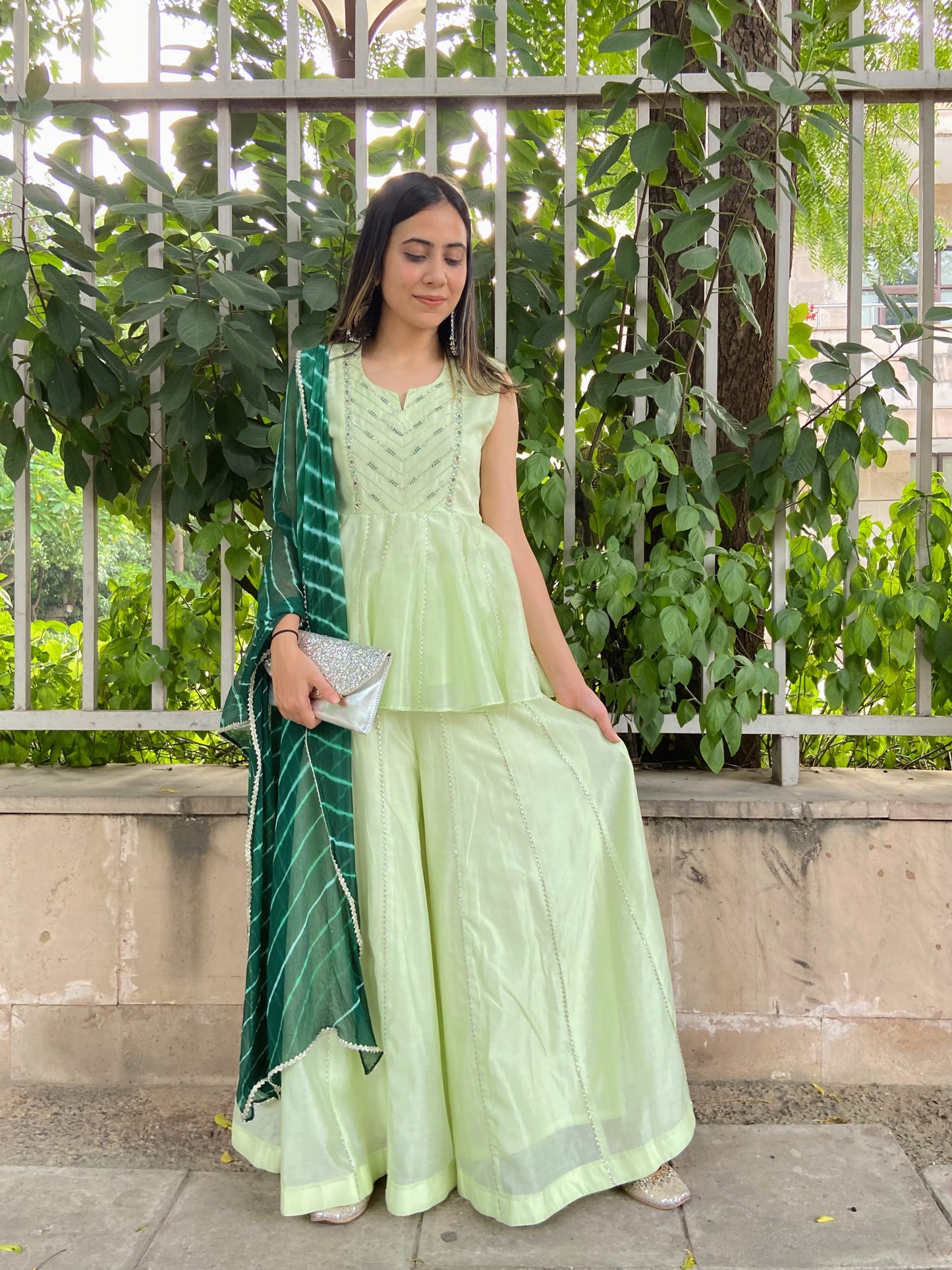 Pastel green peplum set