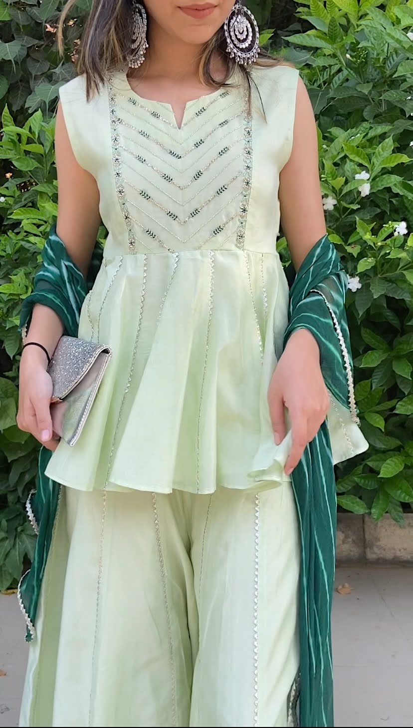 Pastel green peplum set