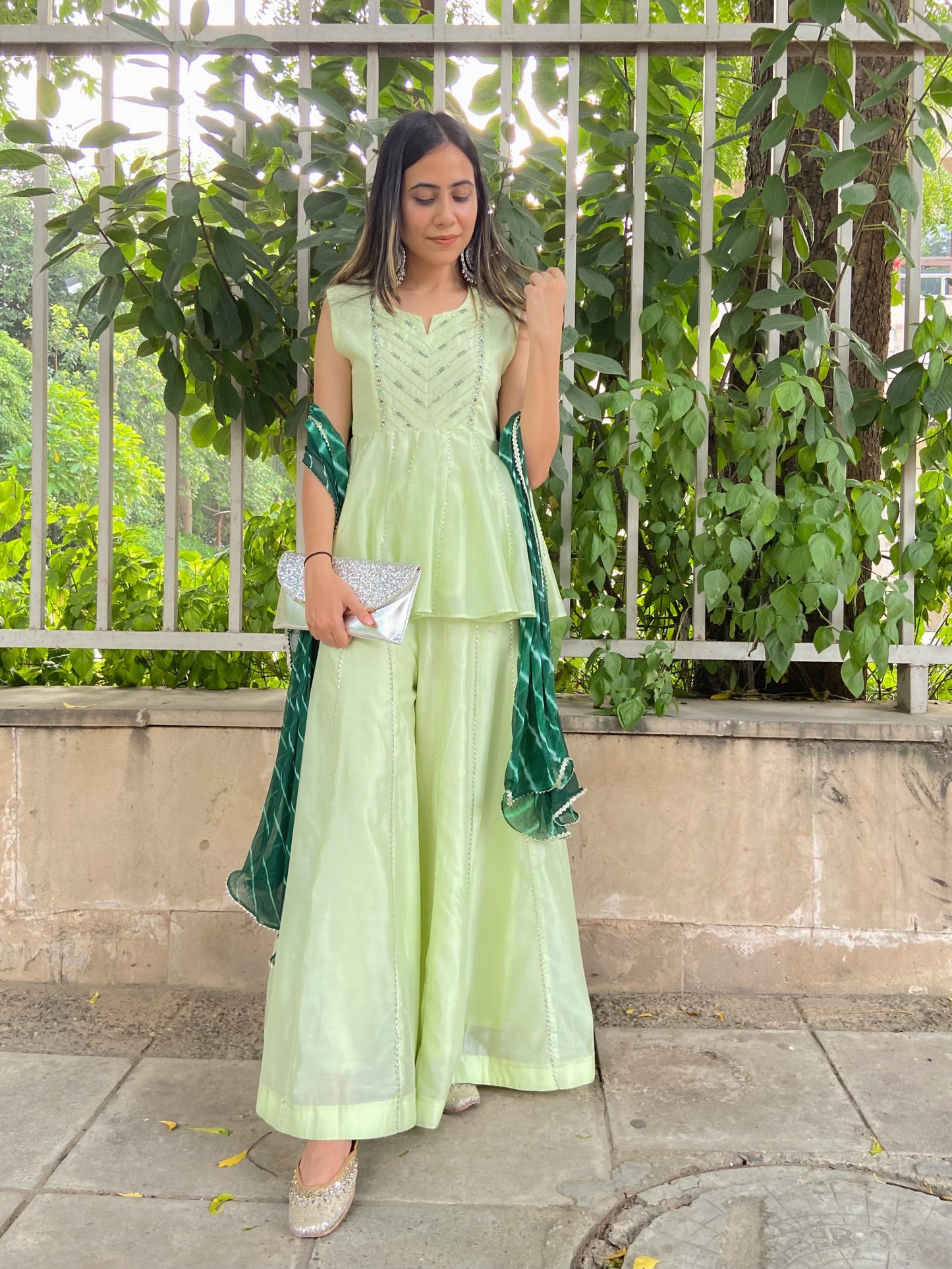 Pastel green peplum set