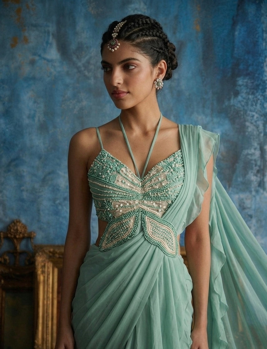Sea Green butterfly Saree