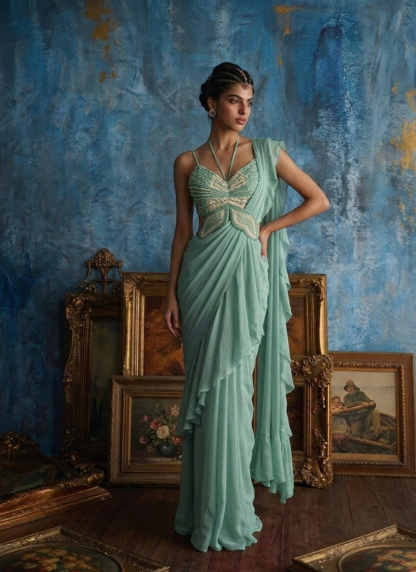 Sea Green butterfly Saree