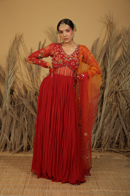 Red Zardosi Embroidered Anarkali Set