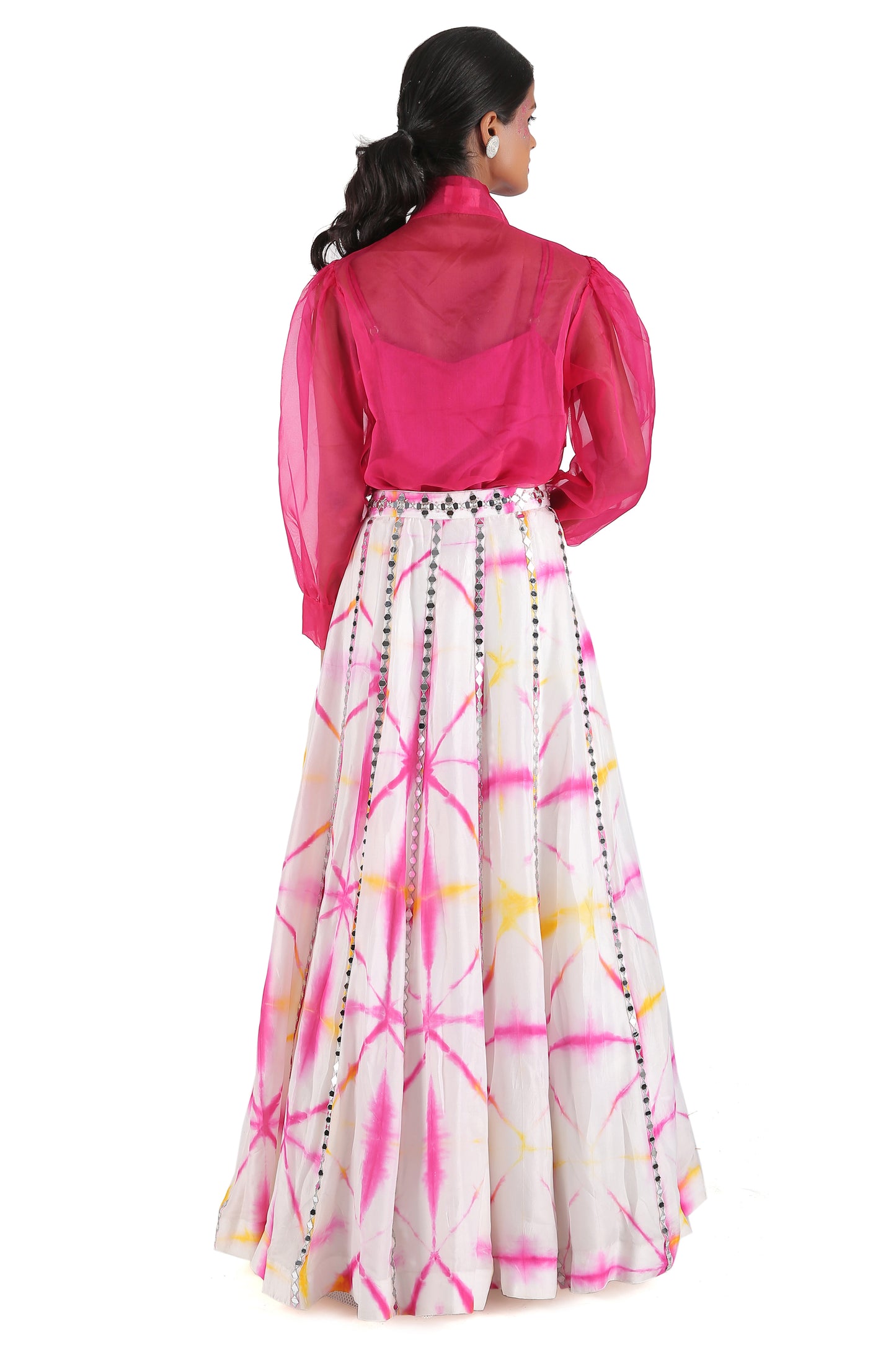 White Uppada Silk Tie-Dyed Lehenga Set