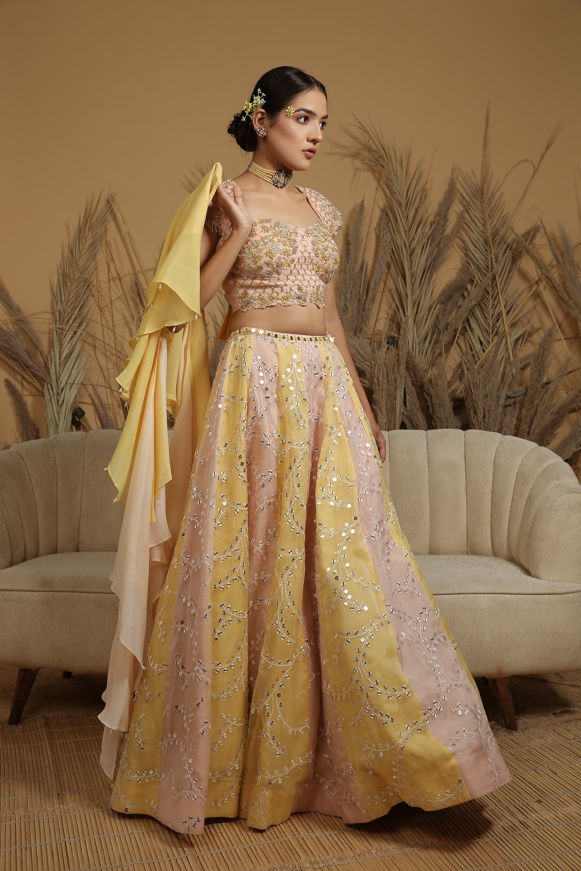 Floral Embroidered Peach Lehenga With Choli 2328LG07