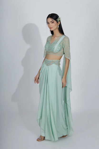 Mint green drape skirt set